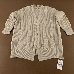NXH Women's One Size Tan Cable Knit Open Front Tunic Cardigan Sweater NWT